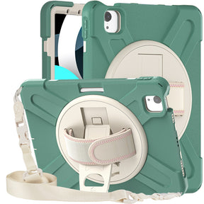 Morandi Case For 5/6th Gen iPad 9.7 2017/2018 Kids Safe Shockproof Protective Cover With Kickstand+Strap-Emerald Green