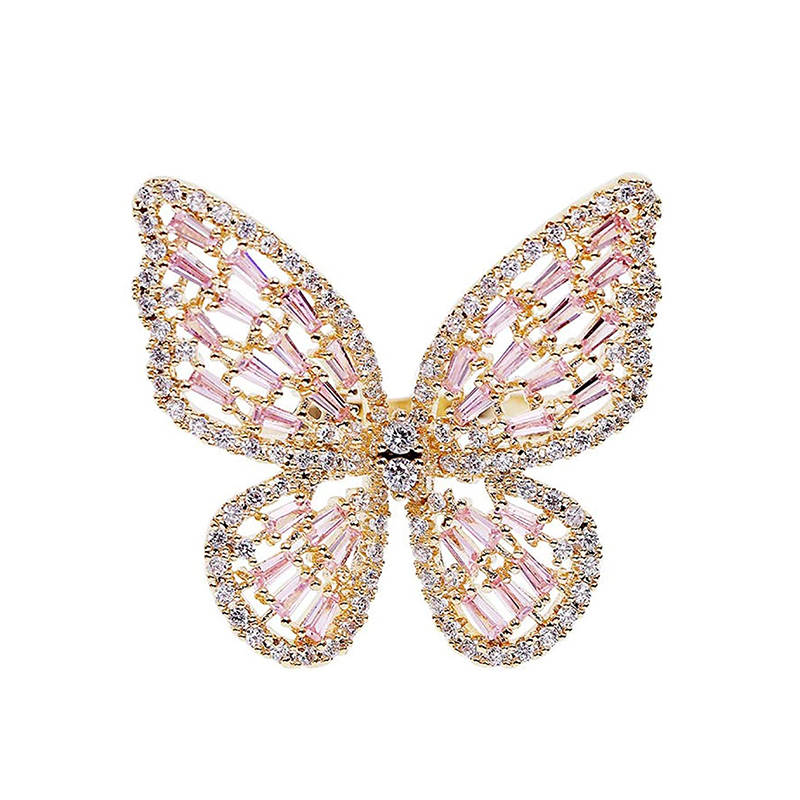 Cubic Zirconia Sparkling Butterfly Knuckle Ring-Pink