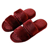 Womens Fuzzy Slippers Open Toe Cozy Memory Foam Sandals-Parallel Wine Red