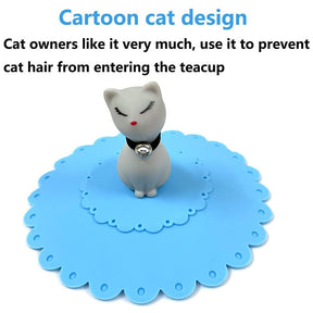 Set of 3 Silicone Cup Lids Cat Mug Covers Reusable for Coffee Tea Water