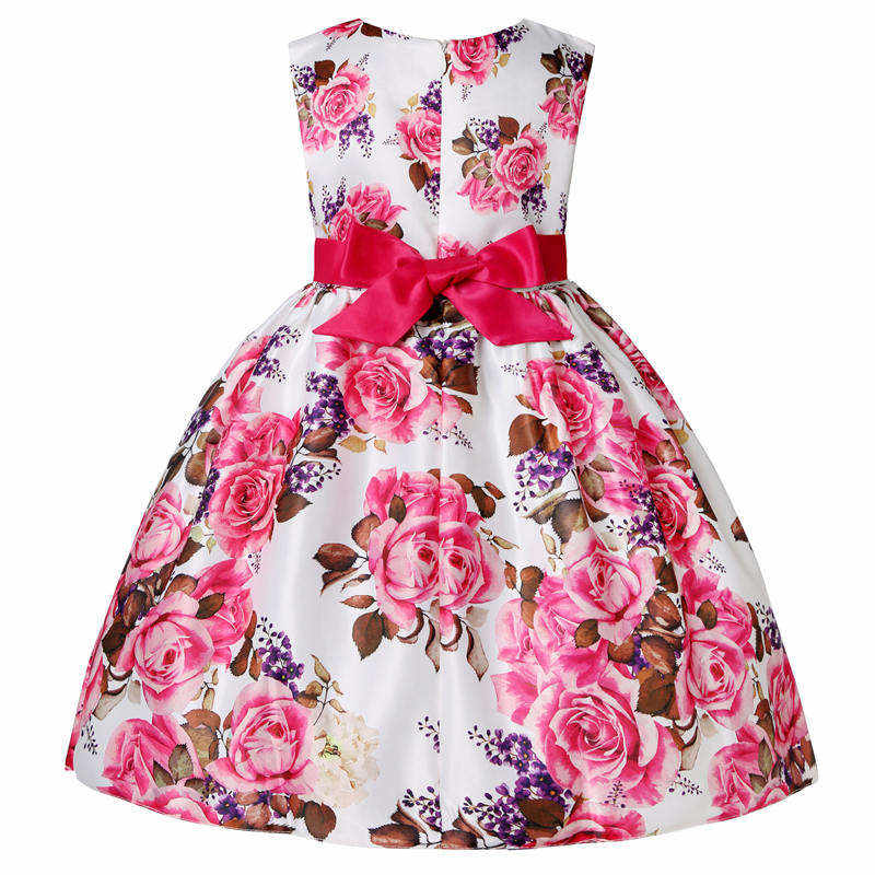 Floral Girls Dresses Summer Girl Clothes Sleeveless Dresses With Bow-Rose Red
