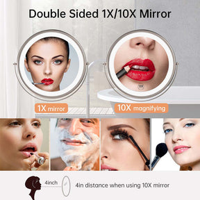 Wall Mounted Lighted Makeup Mirror 8inch 10X Magnifying Cosmetic Mirror with 3 Color Modes Battery Type-Black