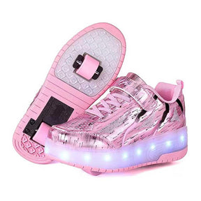 Kids Roller Skates Light up Shoes with Double Wheel for Girls Boys Birthday Gift-Pink