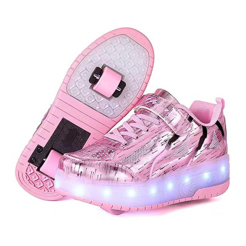 Kids Roller Skates Light up Shoes with Double Wheel for Girls Boys Birthday Gift-Pink