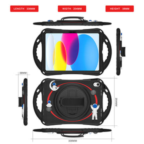 iPad Case Rugged Case with Handle Stand Shoulder Strap for iPad 10th 10.9 Inch 2022-Black