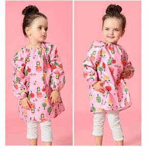 Kids Waterproof Smock Long Sleeve Cartoon Pattern Art Apron-Pink