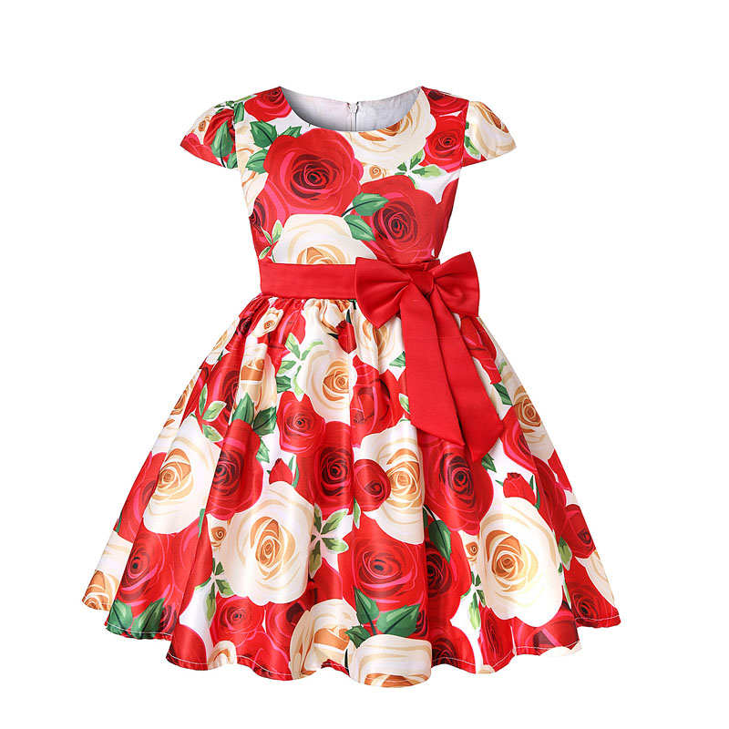 Girls Dresses Flower Girl Wedding Dress Elegant Floral Dress-Red
