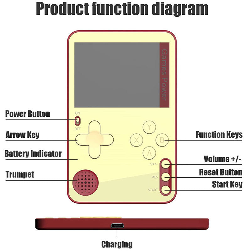 2.4 in Retro Handheld Video Game Console Built-in 500 Games Great Gift for Kids-Red