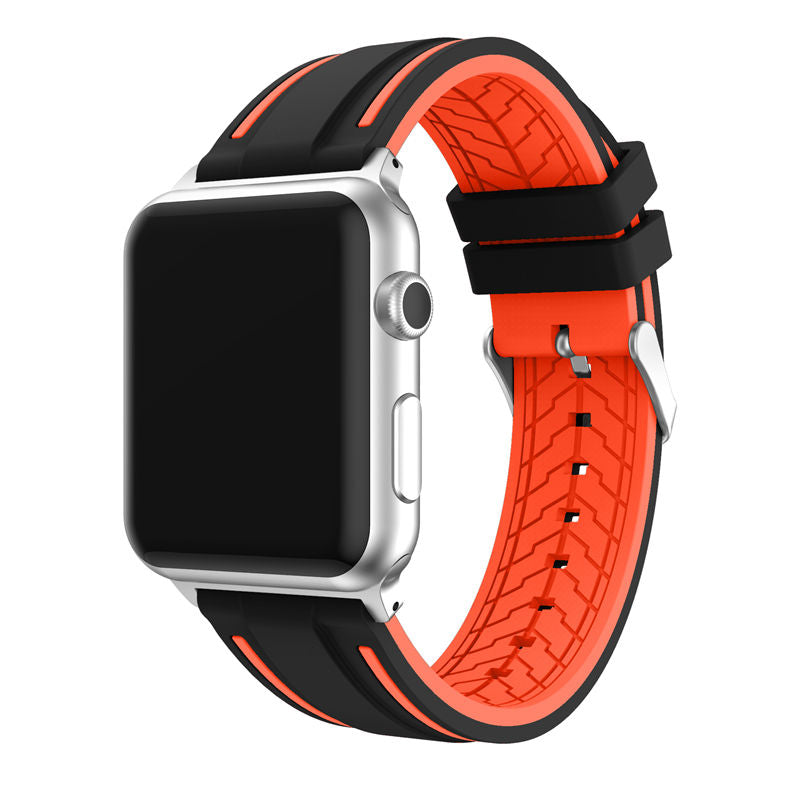 Rubber Sport Watch Bands for iWatch Series 6/SE/5/4/3/2/1 Bicolor Strap-BlackOrange