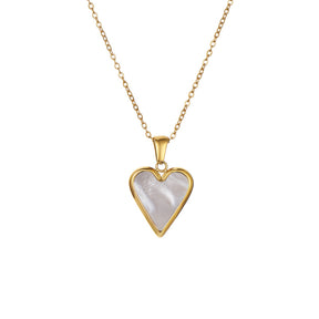 Ladies Heart Necklace Gold Plated Paperclip Chain Valentines Day Gift-White