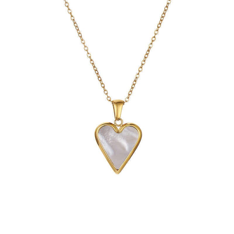 Ladies Heart Necklace Gold Plated Paperclip Chain Valentines Day Gift-White