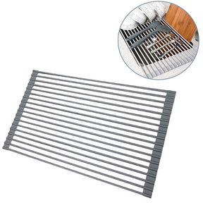 Over The Sink Multipurpose Roll-Up Dish Drying Rack 52*33CM-DarkGray