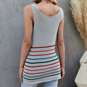 Womens Sleeveless V-neck Knitted Vest Summer Casual Loose Shirt-Gray