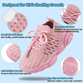 Girls and Boys Sneakers Cotton Mesh Breathable Shoes Outdoor-Pink