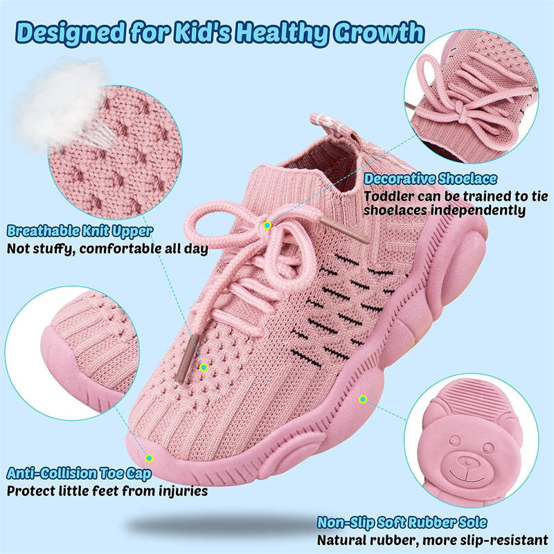Girls and Boys Sneakers Cotton Mesh Breathable Shoes Outdoor-Pink