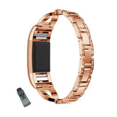 X Shape Bling Stainless Steel Watch Band Adjustable Wristband Replacement Sport Strap For Fitbit Charge 2/Fitbit Charge 3 For Women-Rose Gold