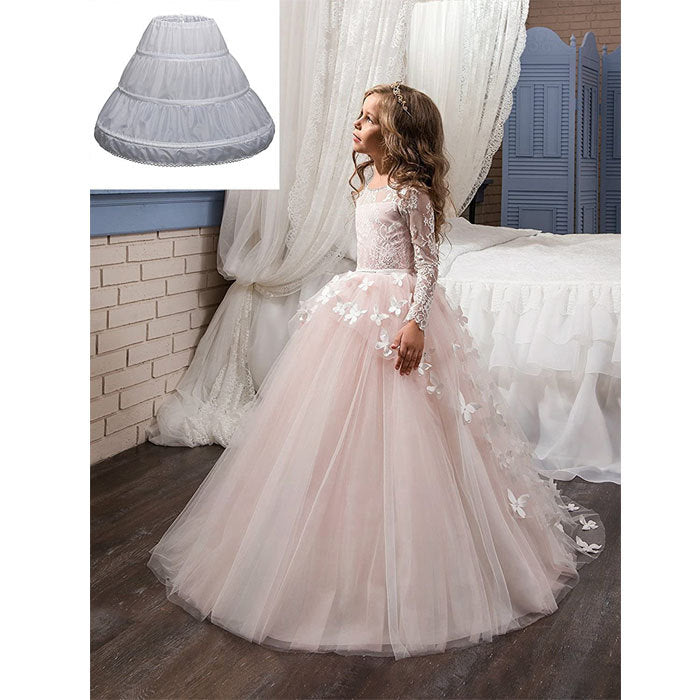 Girls 3 Hoops Petticoat Full Slip Flower Girl Crinoline Skirt Ball Gowns-White