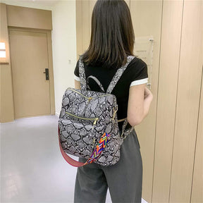 Fashion Backpack Multipurpose Print Leather Travel Shoulder Bag-Grey Snake Pattern