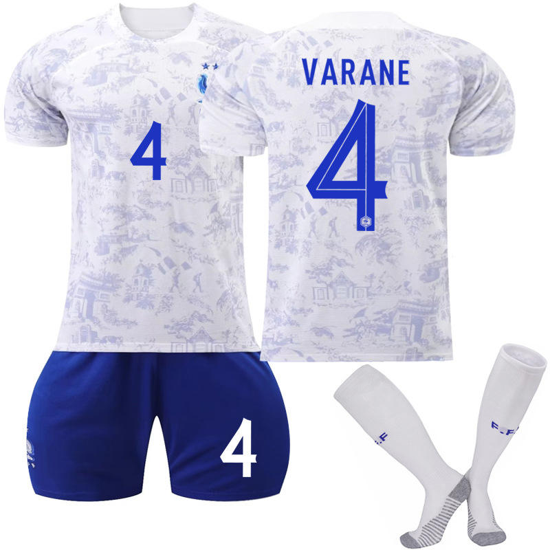 France National Team Away Jersey 2022-23 VARANE #4 Soccer Jersey for Kids Adult