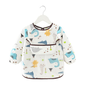 Kids Waterproof Art Smock Cartoon Long Sleeve Aprons with Bib-Dinosaur