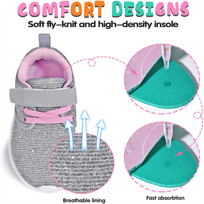 Lightweight Toddler Shoes for Boys Girls Breathable Mesh Velcro Sneakers-Grey
