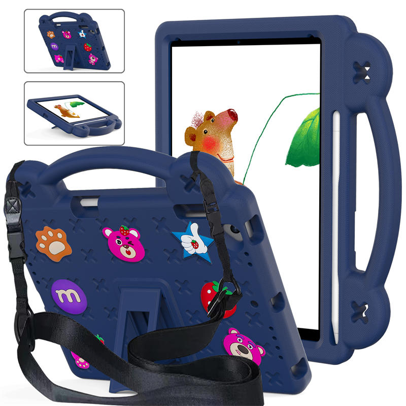 Strawberry Rugged iPad Case With Holder Shoulder Strap for PRO 9.7 Air1/ Air2-NavyBlue