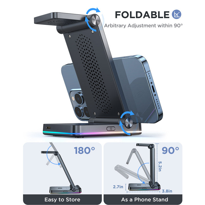 3 in 1 Wireless Charging Station Foldable Double Coil for iPhone 14 AirPods Apple Watch 7 SE 6