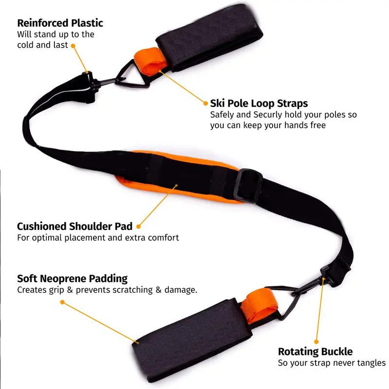 Adjustable Ski Shoulder Straps Handheld Nylon EVA Carrier Straps-D/Black