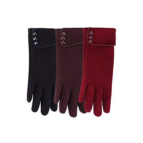 3 Pairs Women Winter Gloves Warm Touchscreen Windproof Gloves-BlackWine RedBrown