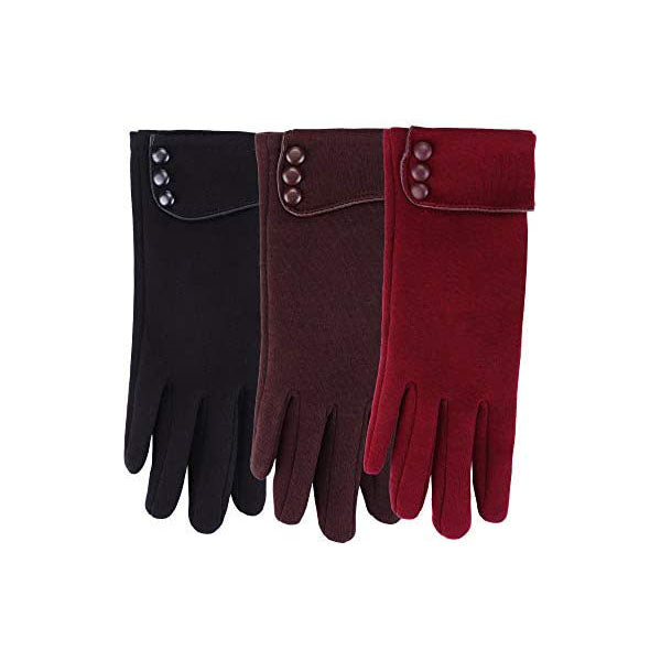 3 Pairs Women Winter Gloves Warm Touchscreen Windproof Gloves-BlackWine RedBrown