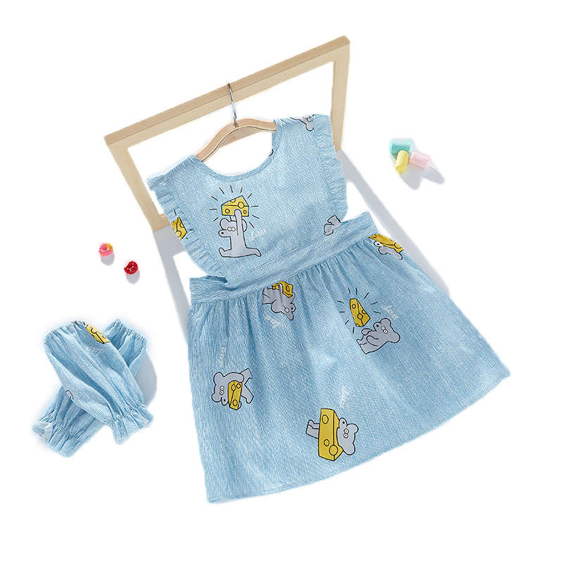 Baby Girl Waterproof Dress Bibs With 2 sleeves Covers-Blue Cheese Rat