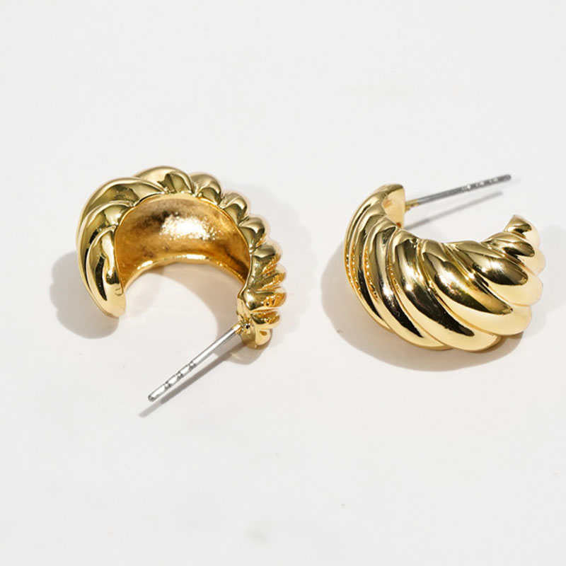 Gold Spiral Half Hoop Earrings Geometric Twist Stud-03