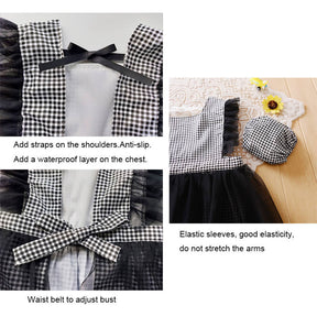 Girls Princess Dress Apron with Sleeves Covers for Cooking Painting-Black Plaid