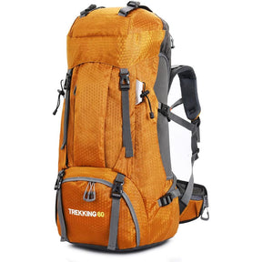 60L Waterproof Lightweight Hiking Backpack with Rain Cover for Climbing Camping-Gold