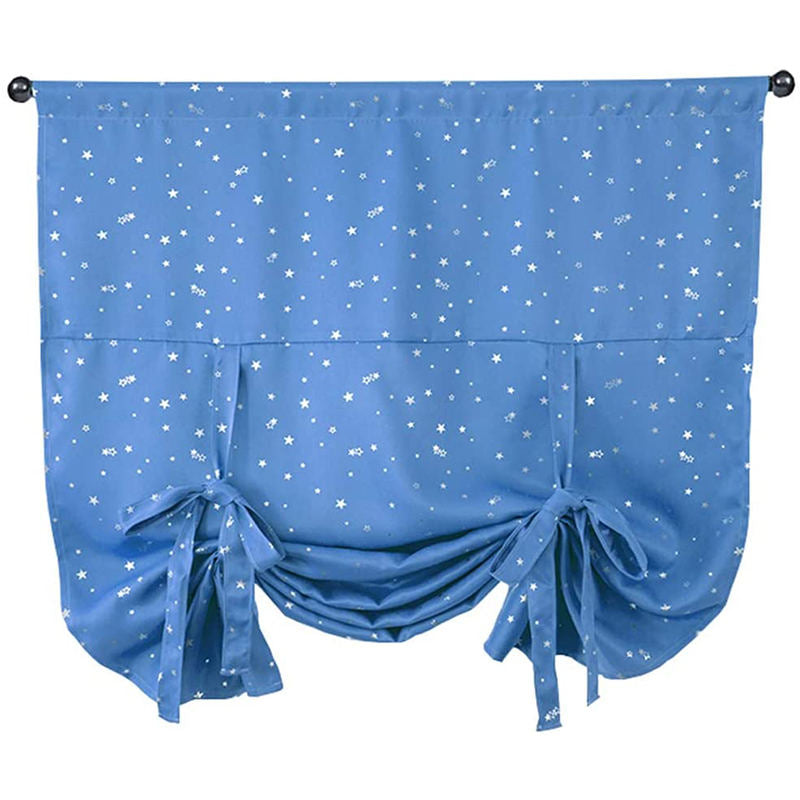 Rod Pocket Star Blackout Roman Curtain Tie Up Small Window Curtain 46X63In-SkyBlue