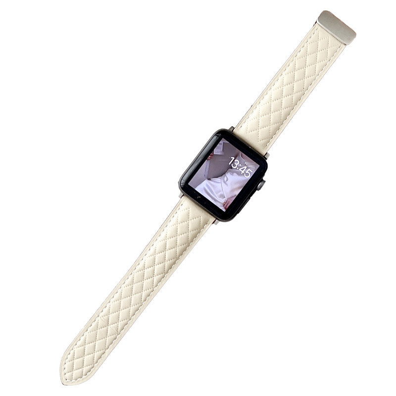Vintage Leather Band Rhombus Pattern Magnetic Clasp for Apple Watch-Beige
