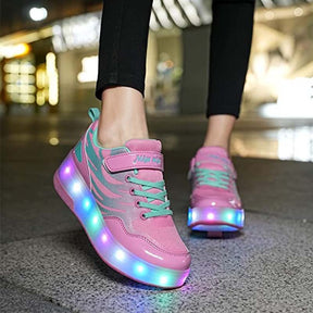 Kids Roller Skates Light up Shoes Sport Sneaker USB Chargable-Pink