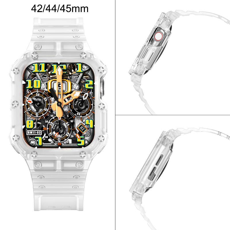 Sport Rugged Watchbands with Bumper Case Compatible for Apple Watch-Clear Matte