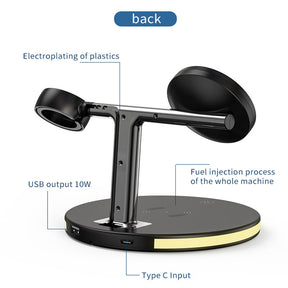 Intelligent 3-in-1 Wireless Fast Charge Station for iPhone Airpods Pro Apple Watch-Black
