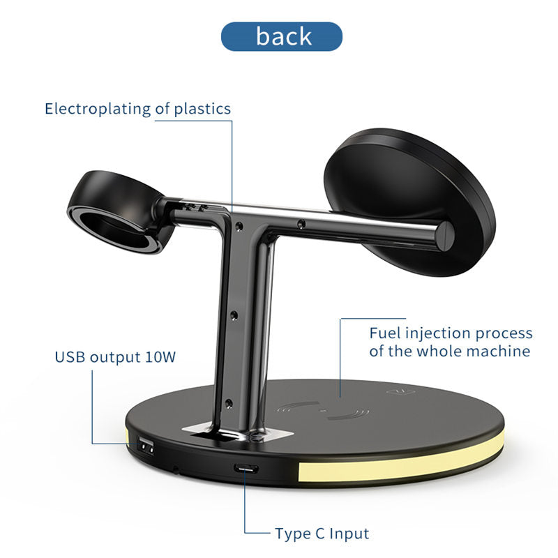 Intelligent 3-in-1 Wireless Fast Charge Station for iPhone Airpods Pro Apple Watch-Black