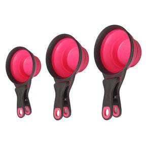 3Pcs Pet 3 in 1 Clip Scoop with Collapsible Silicone Measuring Cup-Pink