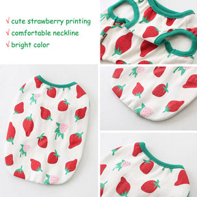 Dog Tank Top Strawberry Printed Stretchy Sleeveless Tee for Summer