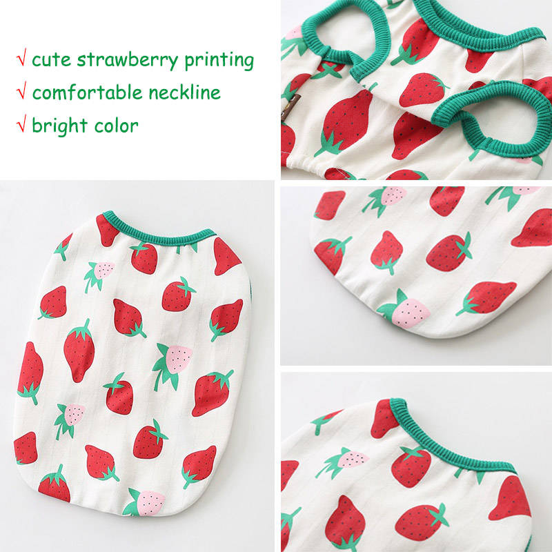 Dog Tank Top Strawberry Printed Stretchy Sleeveless Tee for Summer