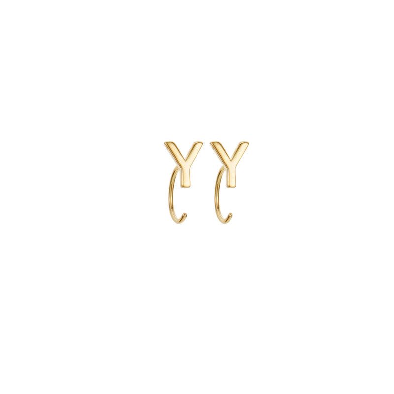 Alphabet Letter Earrings Personalized Initial Stud for Ladies Girls-Y