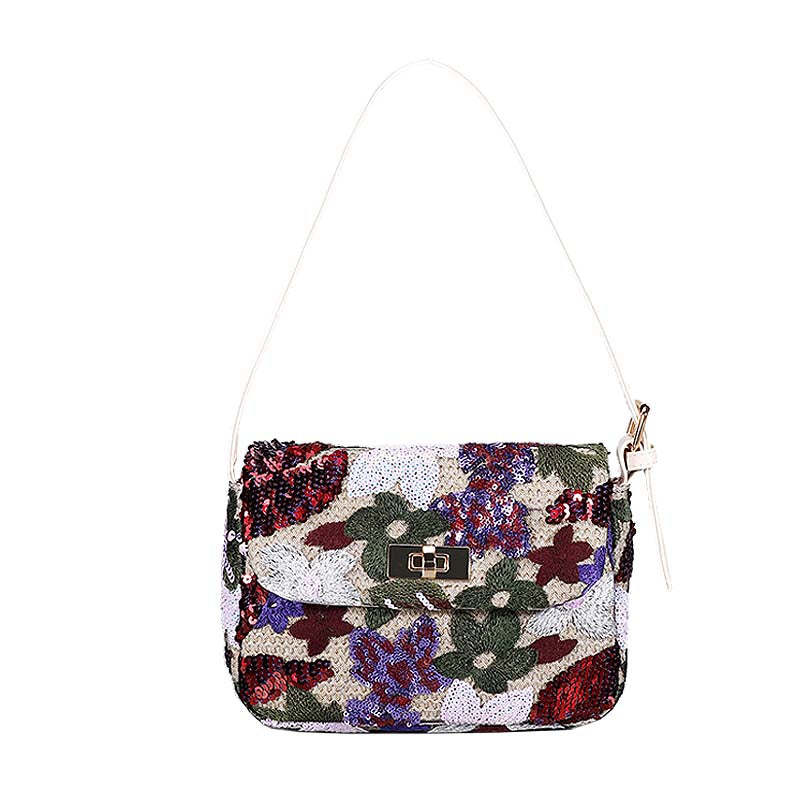 Womens Premium Shoulder Bag Embroidery Sequin Craft Purse-XXF-WineRed