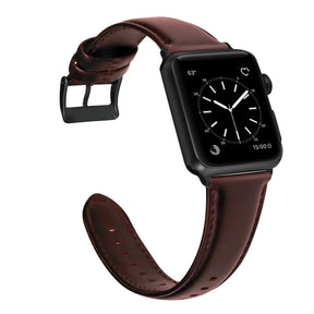 Oil Wax Genuine Leather Apple Watch Band for iWatch Series SE/6/5/4/3/2/1-RedBrown