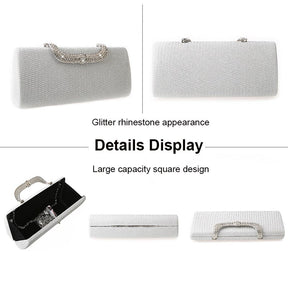 Square Clutch Rhinestone Bag Design Fine Flash Evening for Women-Silver