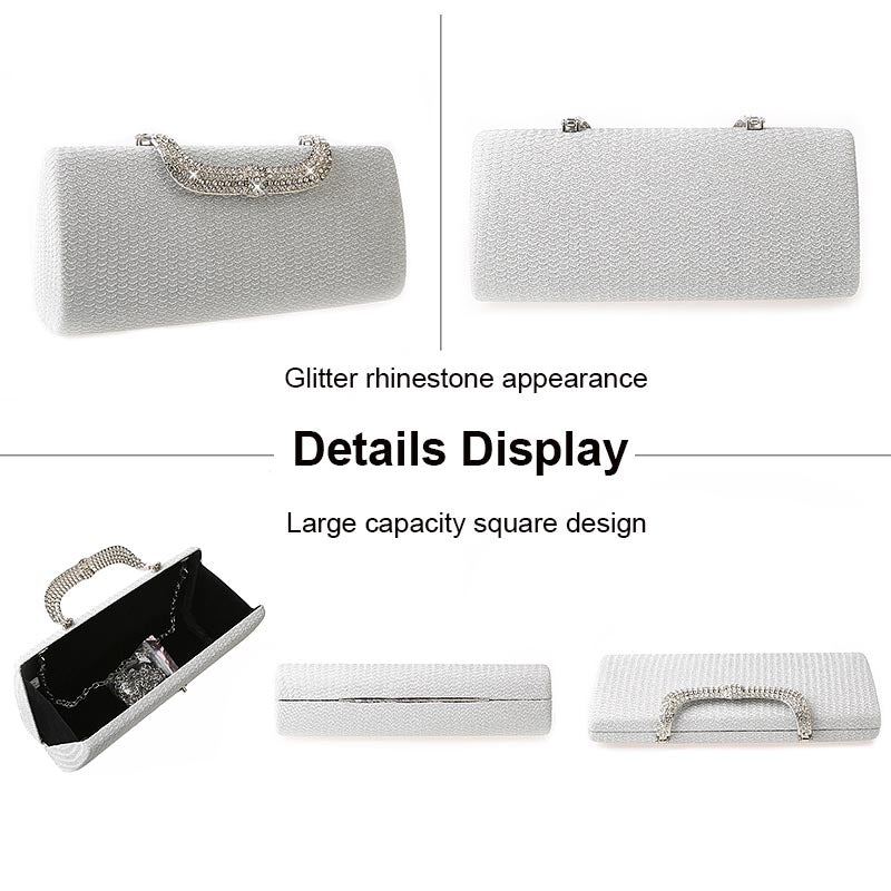 Square Clutch Rhinestone Bag Design Fine Flash Evening for Women-Silver