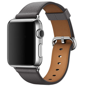 Litchi Pattern Leather Replacement Watch Band For iWatch Series SE/6/5/4/3/2/1-Gray