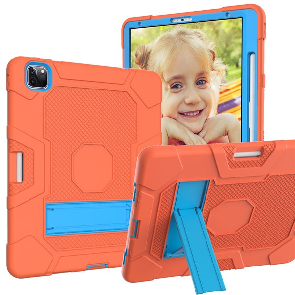 B3 Robot iPad Case Silicone Shockproof Protective Stand Cover For iPad Pro 12.9 2018/2020-Orange&Blue